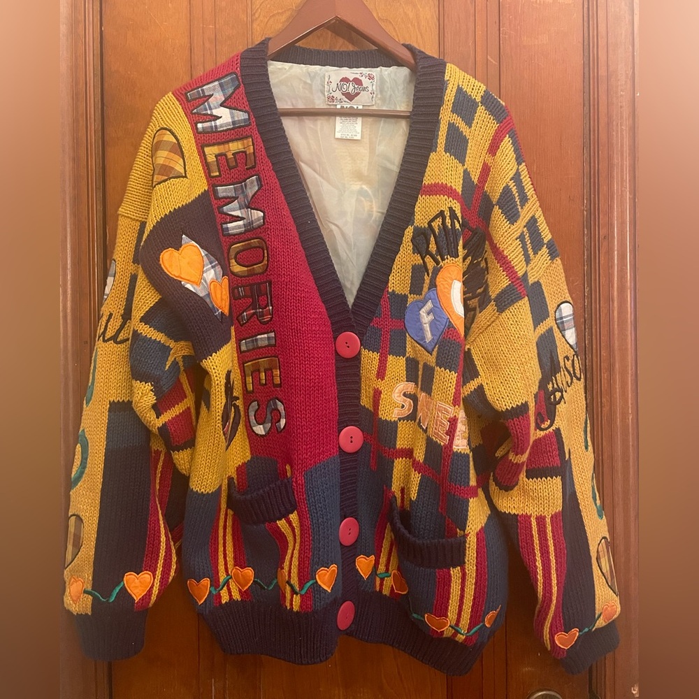 Absolutely NO! JEANS 1990s Vintage Oversized Lined Knit Chunky Cardigan One Sze
